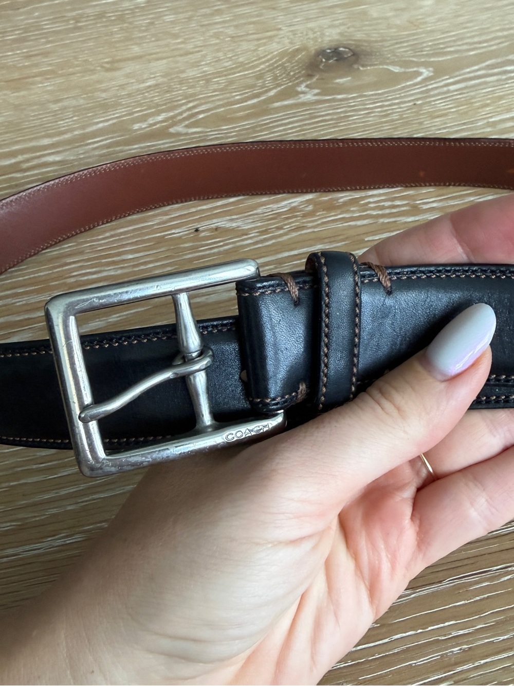 Coach Reversible Black and Brown Leather Men’s Belt with Silver Buckle